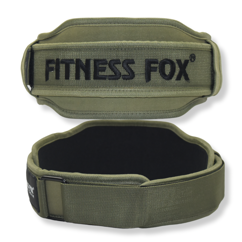 Fitness Fox 5-inch wide neoprene nylon weightlifting belt in olive green with double back support
