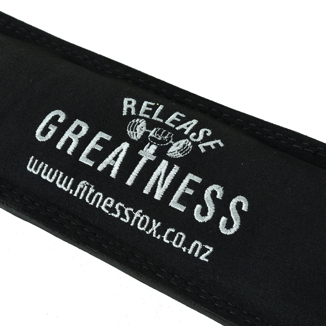 black steel double-roller prong and hole spacing on Fitness Fox maroon belt