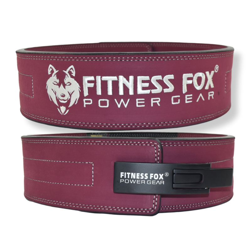 Fitness Fox 13mm suede leather lever belt in burgundy for powerlifting