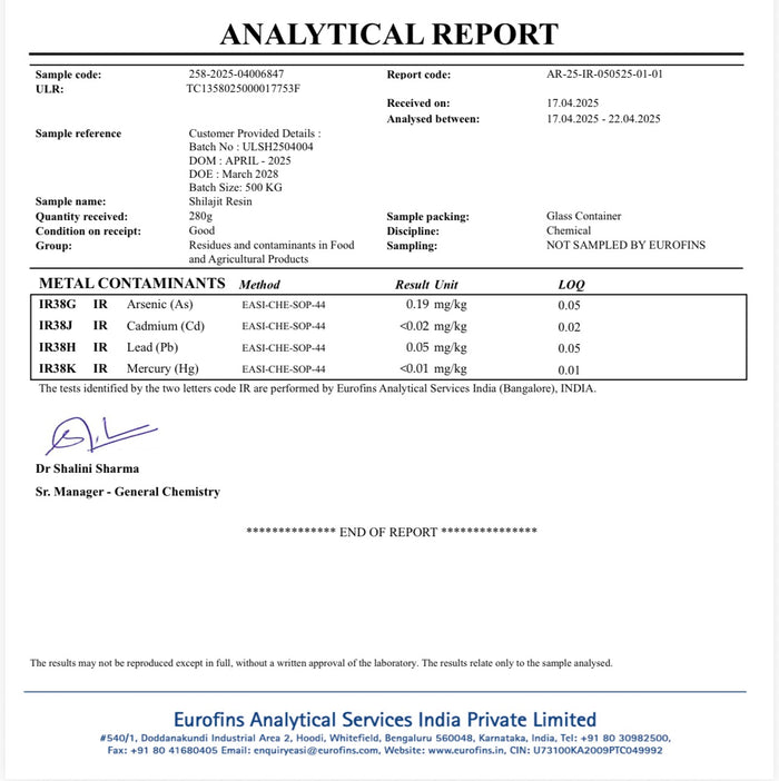 Lab certificate page 1