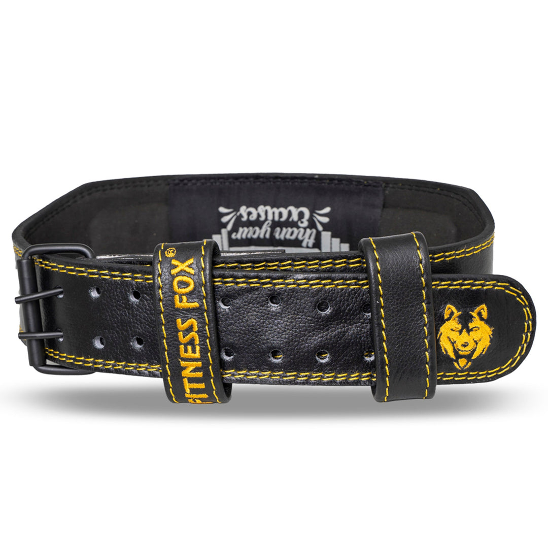 Comfortable 4-inch black leather weightlifting belt for strength training