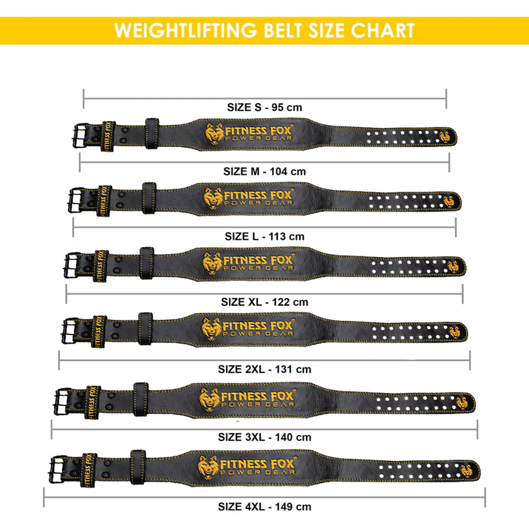 Fitness Fox 4-inch black leather belt for improved stability during lifts