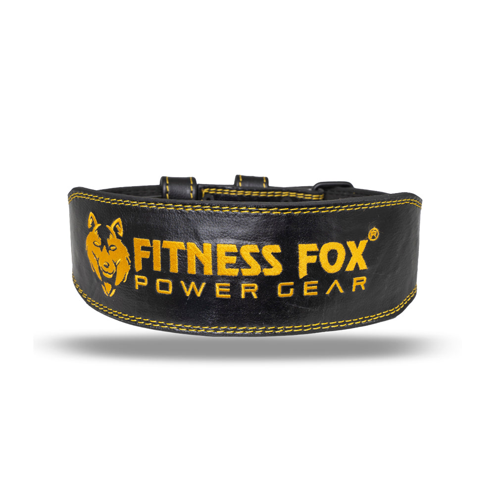 FITNESS FOX 4 Inch Black Leather Lifting Belt