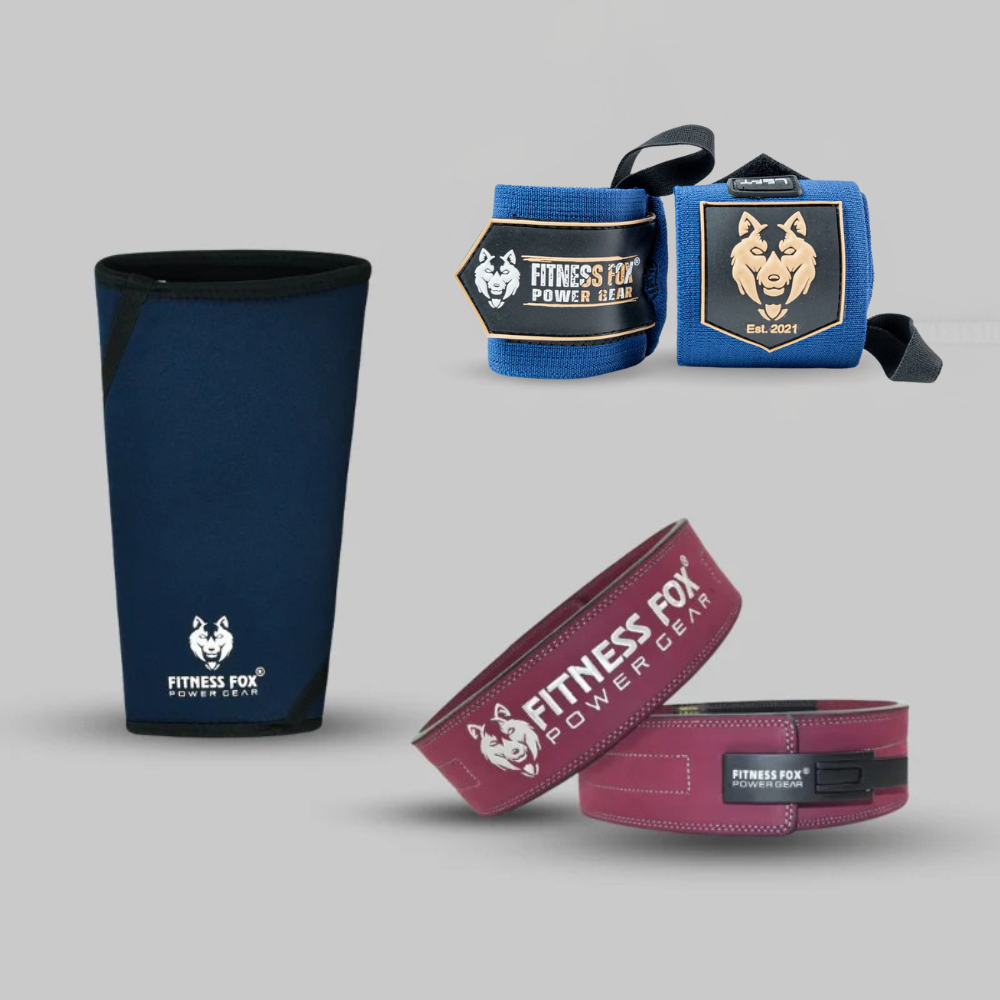13mm Lever Belt+ Power Wrist Wrap+ NavyBlue Knee Sleeves