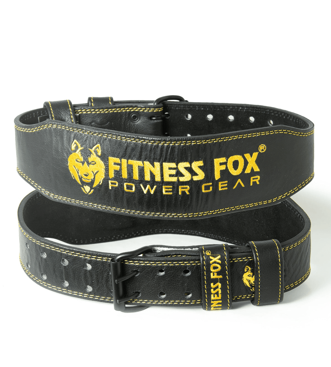 Fitness Fox 4" padded classic black lifting belt with grain leather for strength training