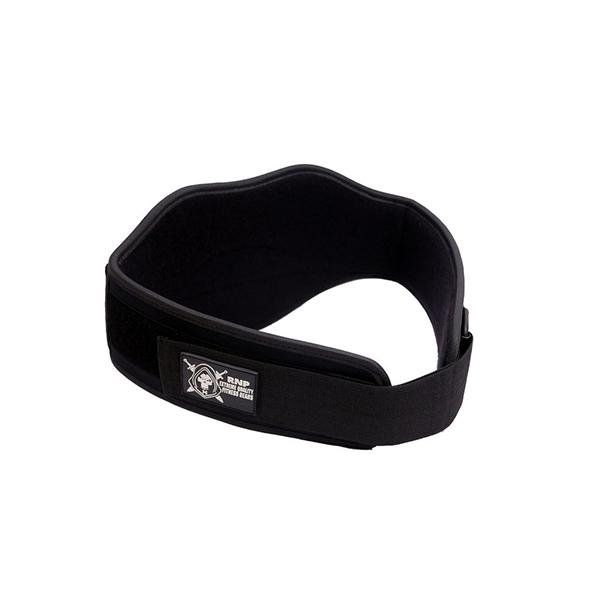 Angled view — 8-inch Dark Blue neoprene lifting belt showing wide lumbar support
