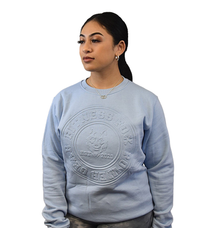 High-quality embossed crew neck sweater from Fitness Fox in light blue for a trendy look