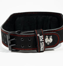 6-inch black suede lifting belt by Fitness Fox showing thickness and support