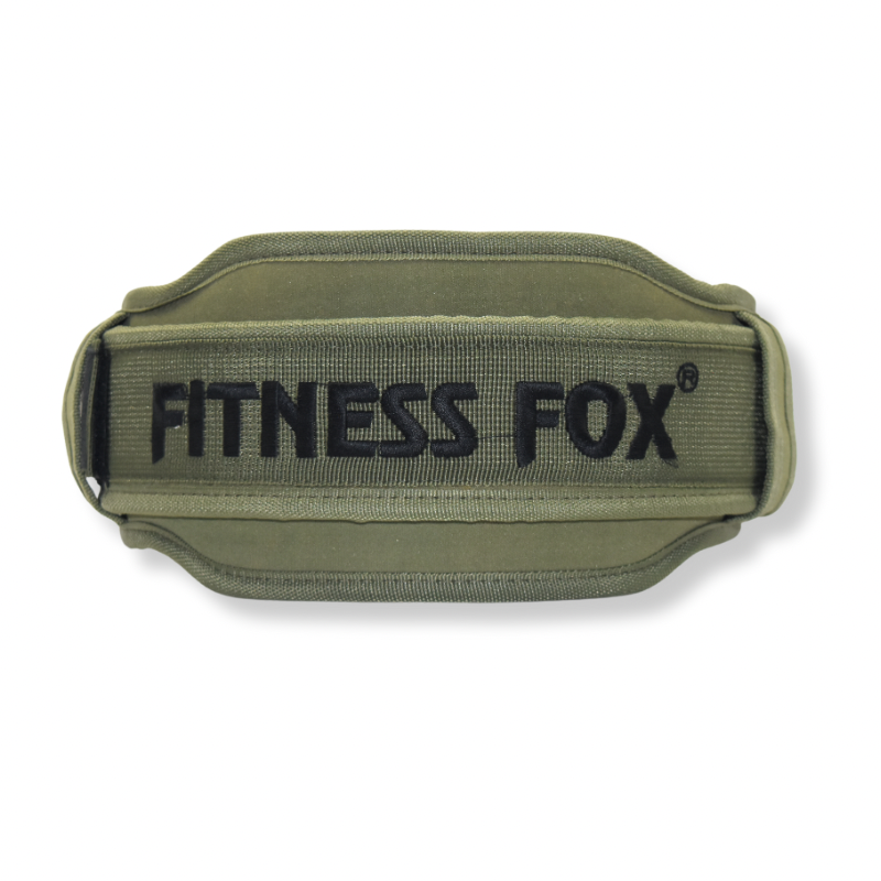 FITNESS FOX 5” Wide NEOPRENE Nylon Weightlifting Belt (Olive Green)-Double Back Support