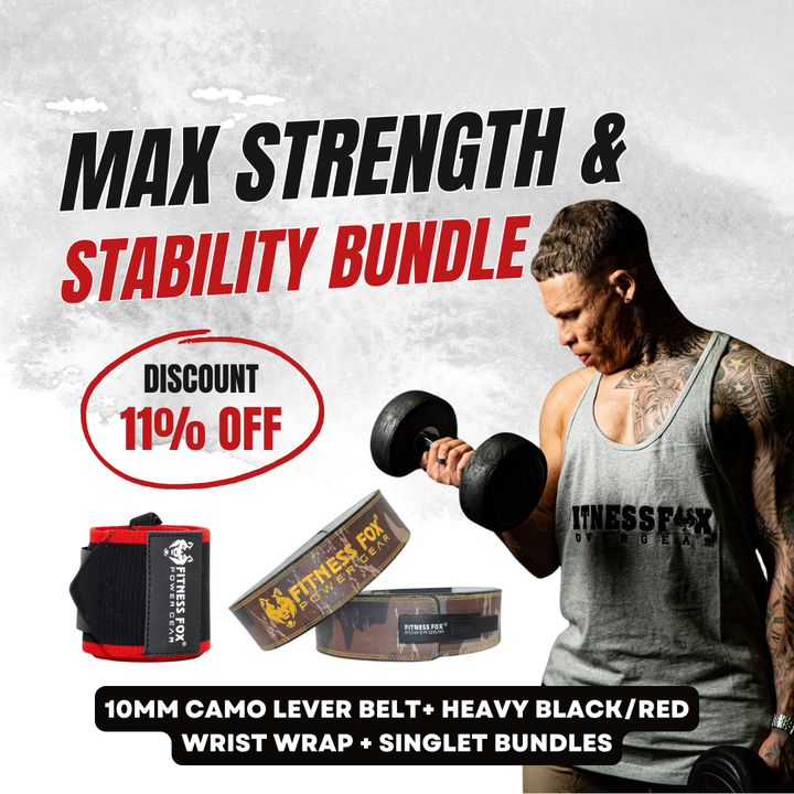 10mm Camo Lever Belt+ Heavy Black/Red Wrist Wrap + Singlet Bundles