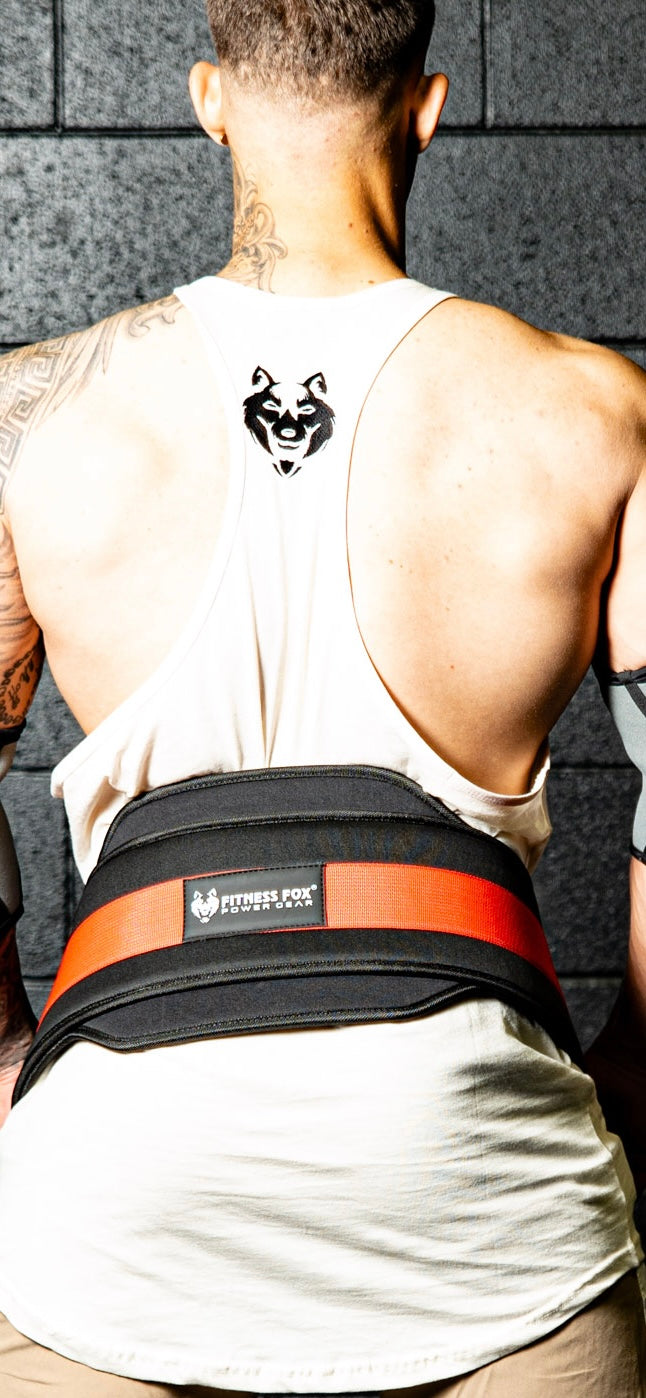 Angled view — dipping belt with neoprene padding and suede lining for comfort