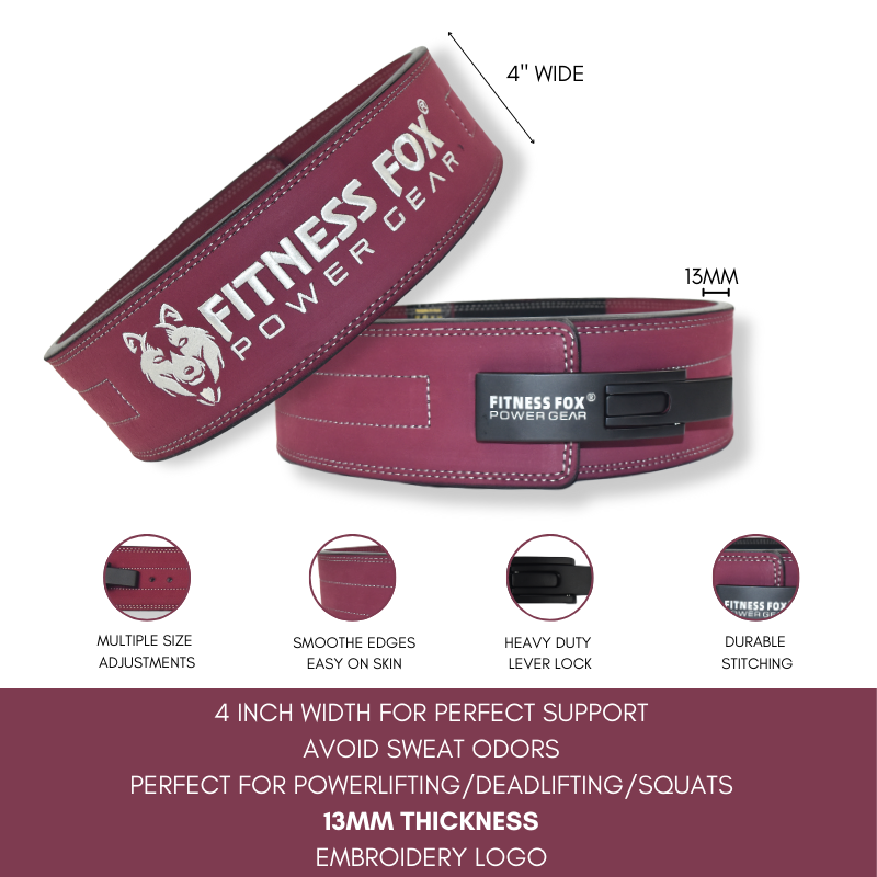 FITNESS FOX 13MM Suede Leather Lever Belt ( BURGUNDY)
