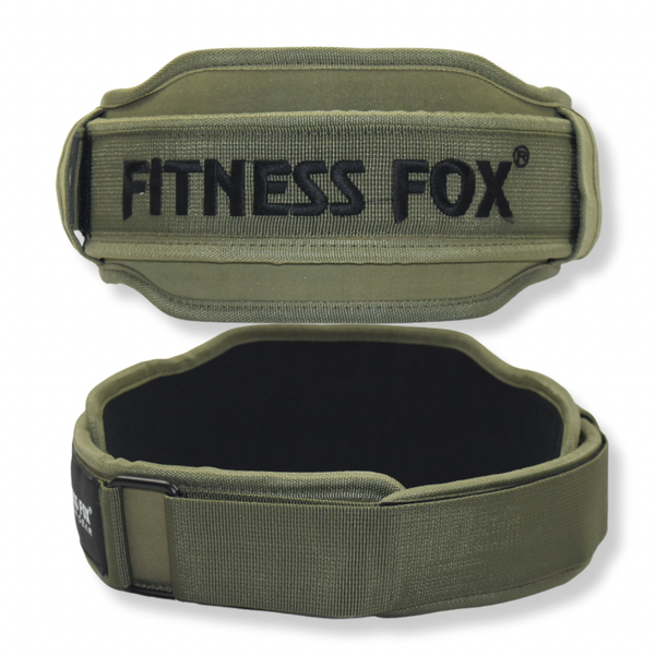 FITNESS FOX 5” Wide NEOPRENE Nylon Weightlifting Belt (Olive Green)-Double Back Support