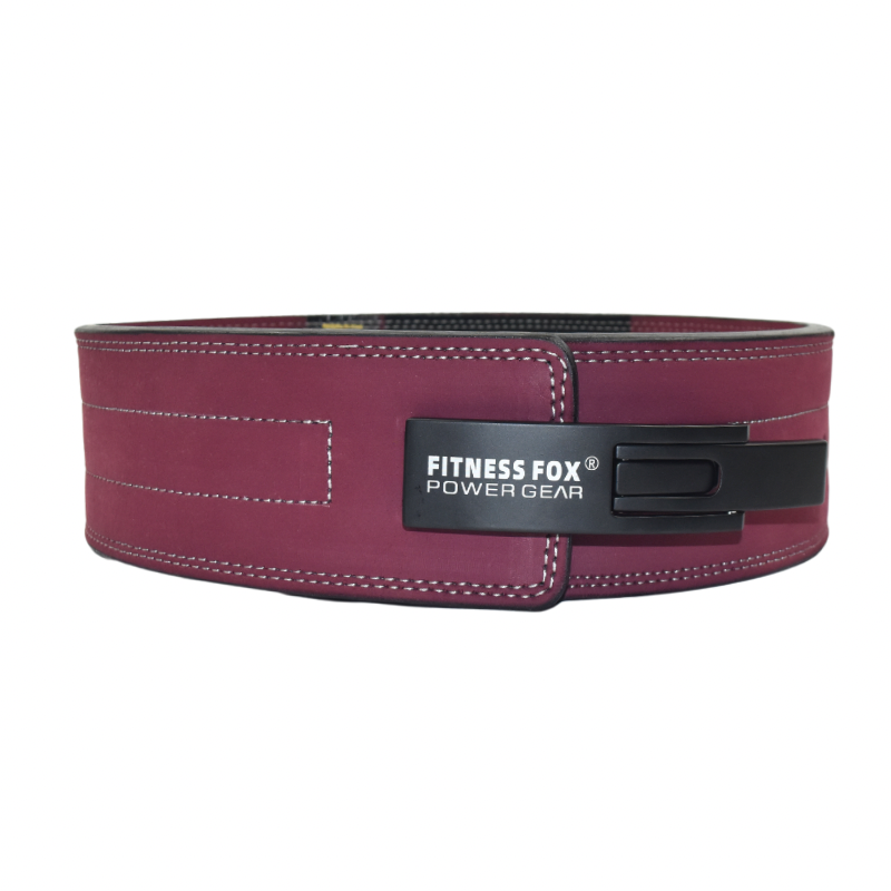 Stylish 13mm burgundy suede leather powerlifting belt with lever buckle by Fitness Fox