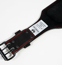 Double-stitched edges on black suede leather weight belt