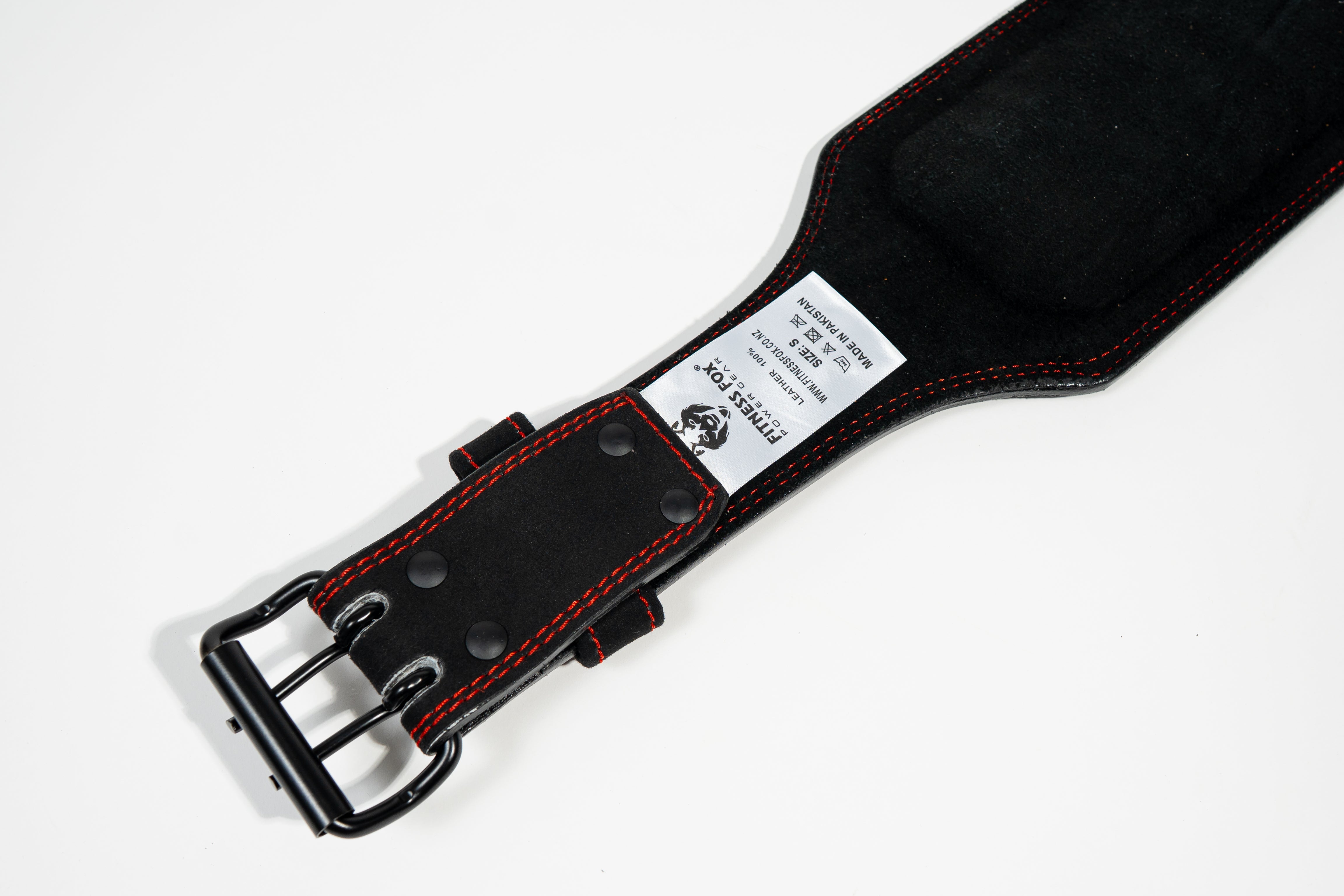 Double-stitched edges on black suede leather weight belt