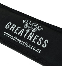 black steel double-roller prong and hole spacing on Fitness Fox maroon belt