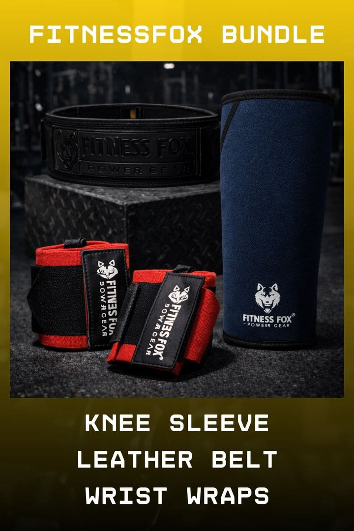 Neopreen Belt + Red-Black Wrist Wrap + Knee Sleeves Bundles
