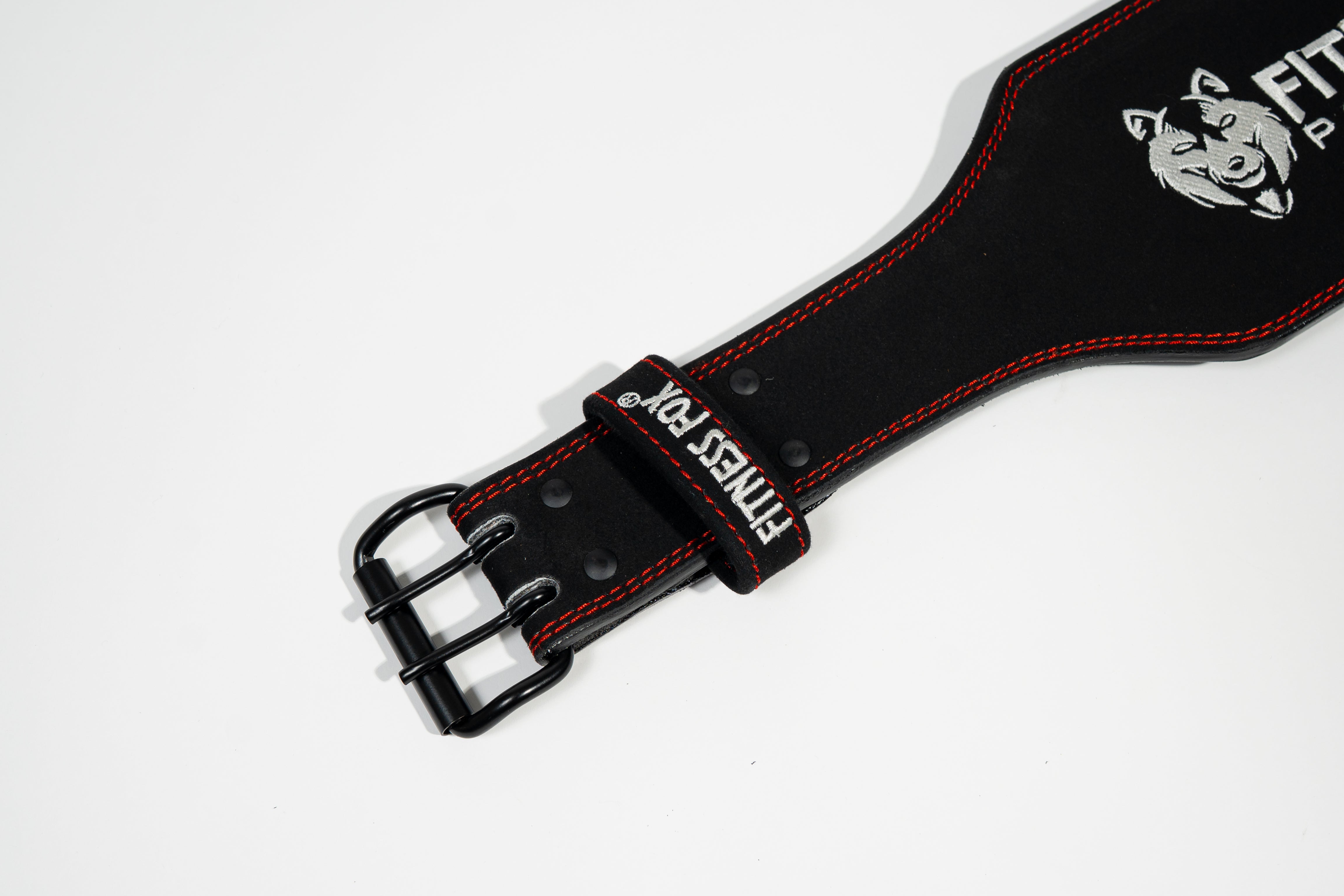 Steel prong buckle and hole spacing on Fitness Fox 6-inch suede belt