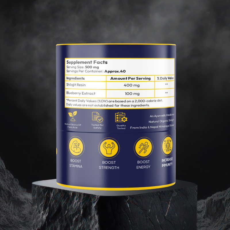 Back label ingredients and 250 mg usage directions for Shilajit Blueberry 20 g, New Zealand