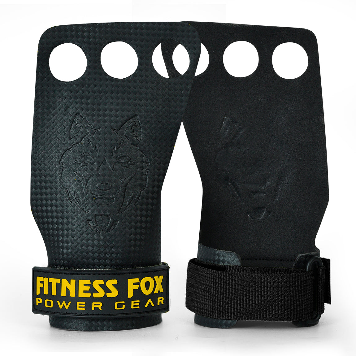 FITNESSFOX Carbon Comp 3-Hole Gym Hand Grips (Yellow-Black)( Clearance) ( Glue Fault)