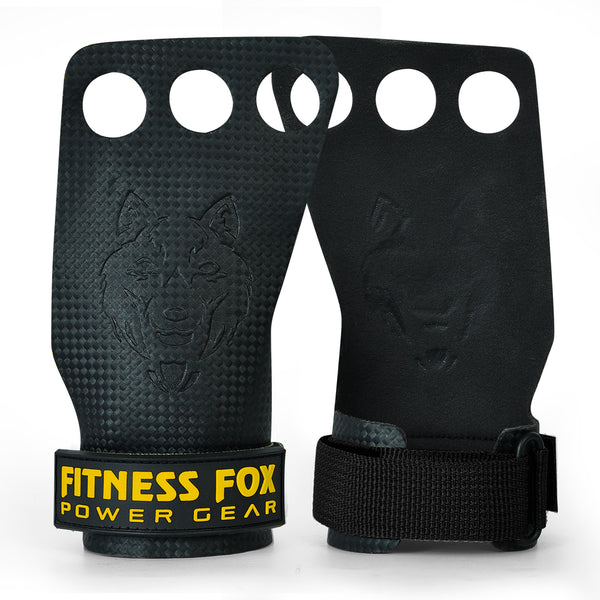 FITNESSFOX Carbon Comp 3-Hole Gym Hand Grips (Yellow-Black)( Clearance) ( Glue Fault)