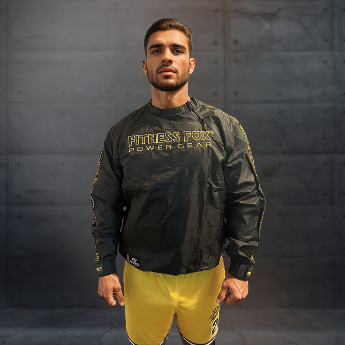Black Crewneck Sauna Jacket with Gold STRIP End of Line Clearance