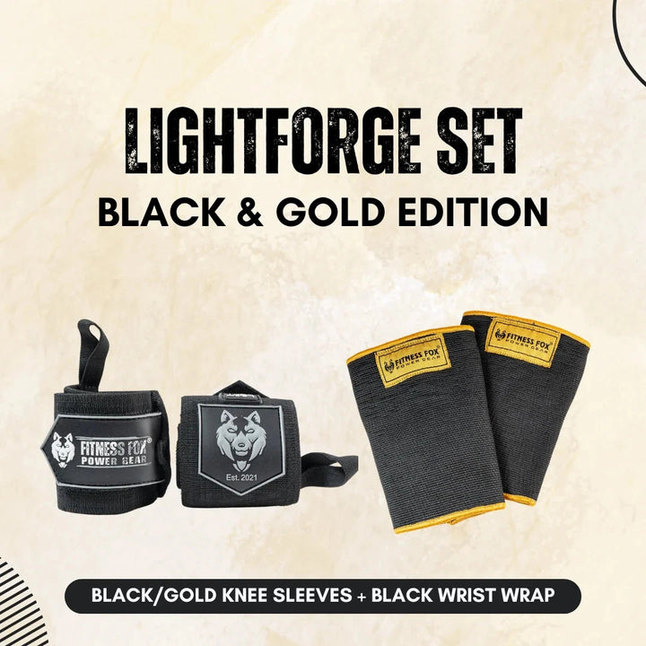 Black/Gold Knee Sleeves + Black Wrist Wrap