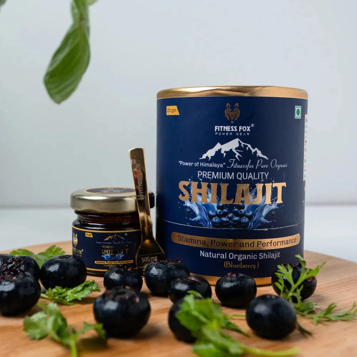 Blueberry-flavoured shilajit resin on quarter-scoop (~250 mg) ready to mix, New Zealand