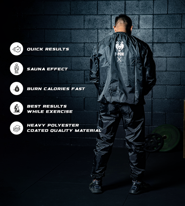 FITNESSFOX Crew Neck Sauna  JACKET (Black/White Embriodery) End of Line Clearance