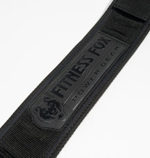 Angled view — quick-locking nylon/neoprene lifting belt in Black (Blackout edition)