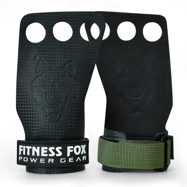 FITNESSFOX Carbon Comp 3-Hole Gym Hand Grips (Black-White)( Clearance ) ( Glue fault)