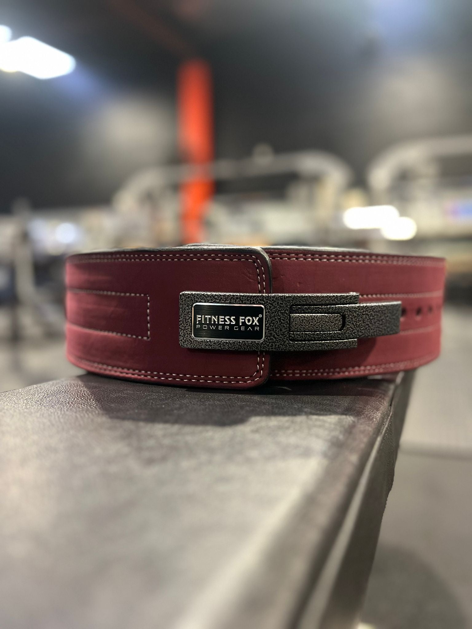 Fitness Fox 13mm burgundy suede lever belt for optimal performance in weightlifting