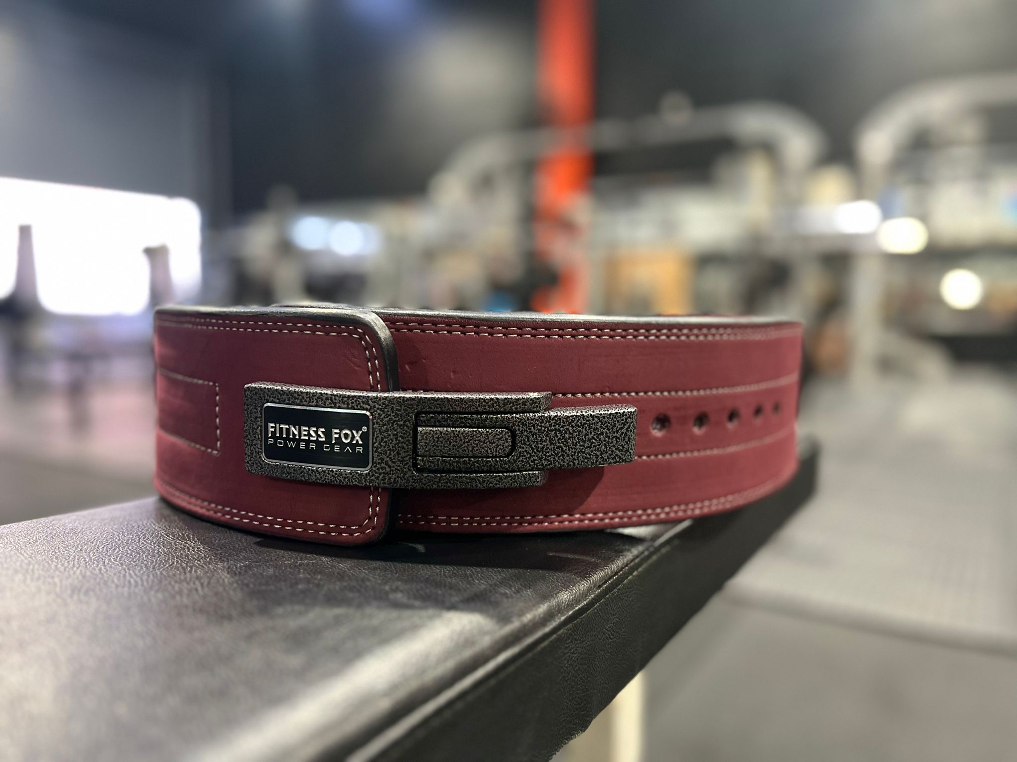 Durable 13mm burgundy suede leather lever belt by Fitness Fox for heavy lifting