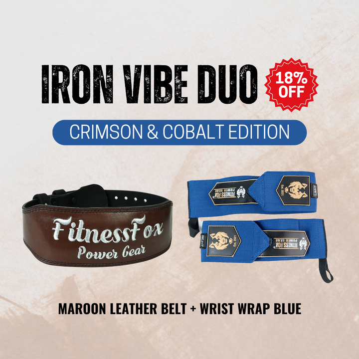 Maroon leather belt + wrist wrap blue