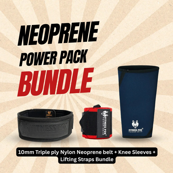 Neopreen Belt + Red-Black Wrist Wrap + Knee Sleeves Bundles