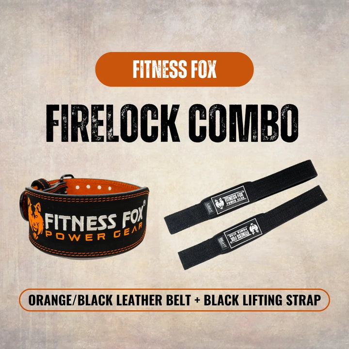 Orange/Black Leather belt + Black lifting strap