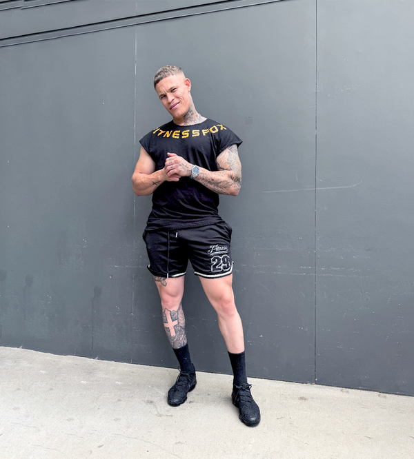 Cotton Oversize Muscle TankTop (Black- Yellow)