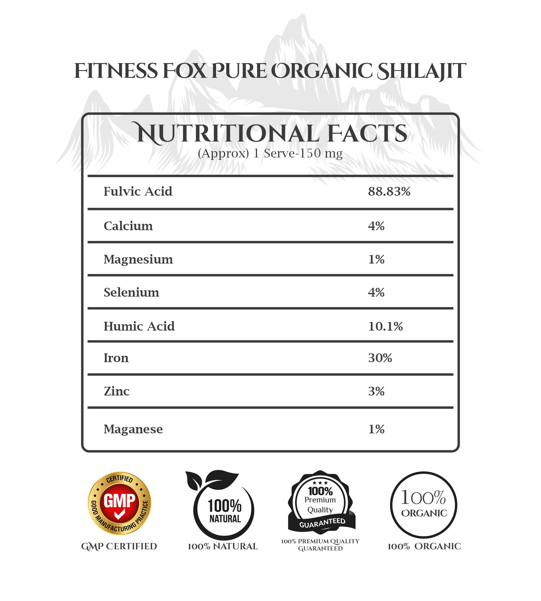 Product unboxing scene with Fitness Fox shilajit jar, protective seal, and instruction card, photographed for New Zealand online store listings