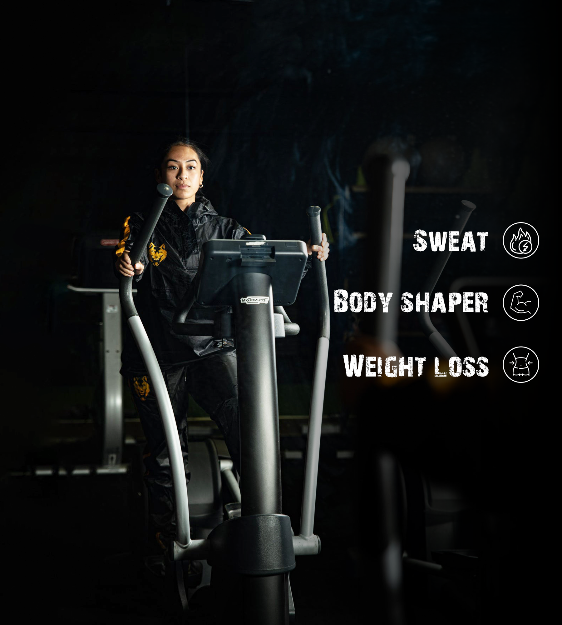 Side profile showing the half-zip with Velcro flap and smart ventilation control, designed to retain heat while maintaining comfortable mobility during cardio or circuits. 