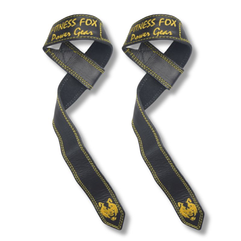Fitnessfox Pro Leather Lifting Straps ( 67cm long ) ( Embroidered/Black)