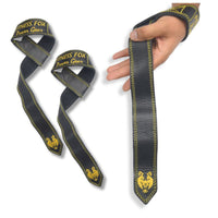 Fitnessfox Pro Leather Lifting Straps ( 67cm long ) ( Embroidered/Black)