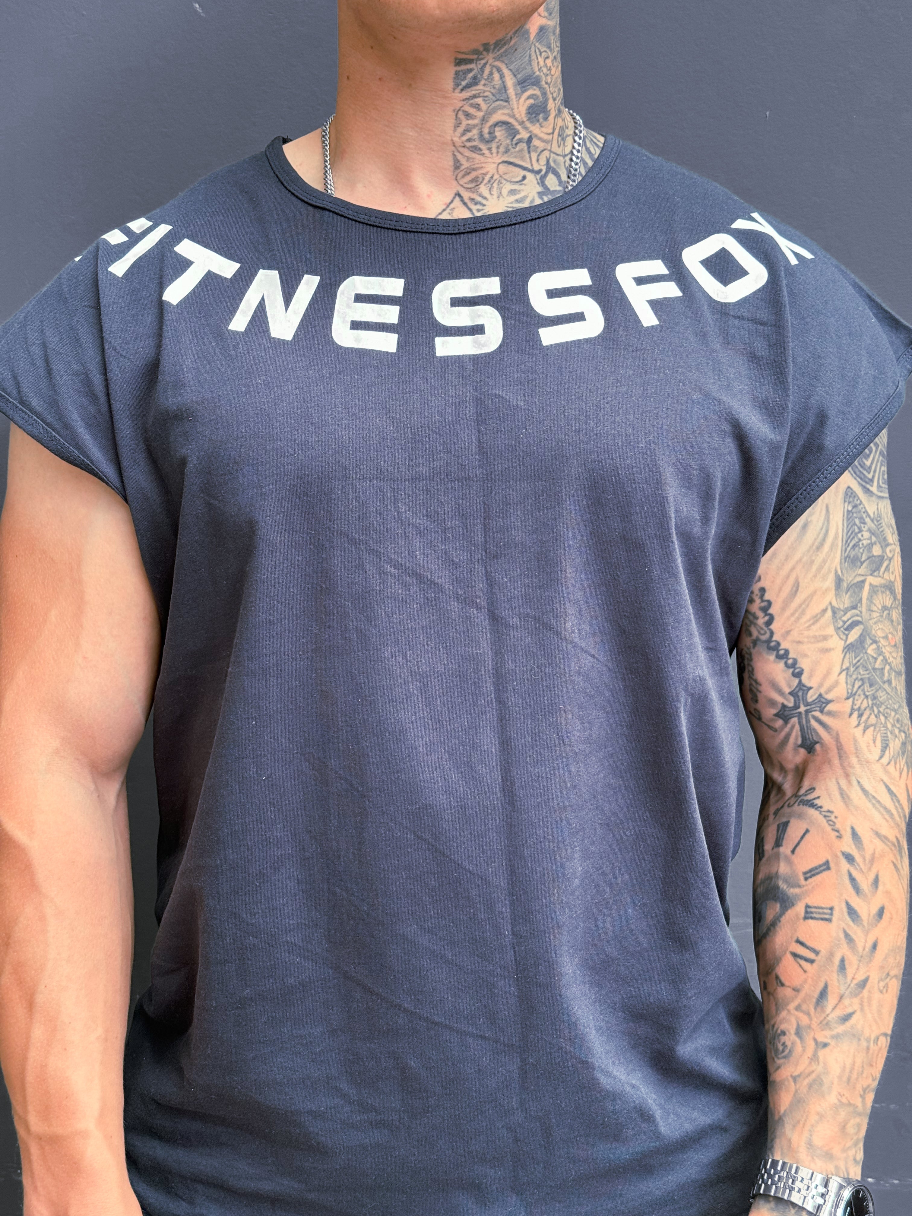 Fitnessfox Oversize Muscle Singlet (Navy Blue-White)