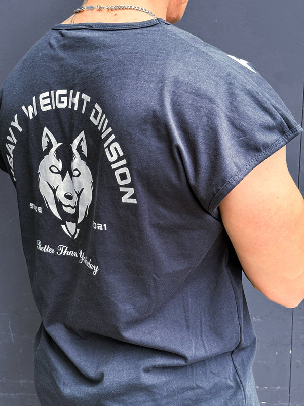 Cotton  Oversize Muscle TankTop (Navy Blue-White)