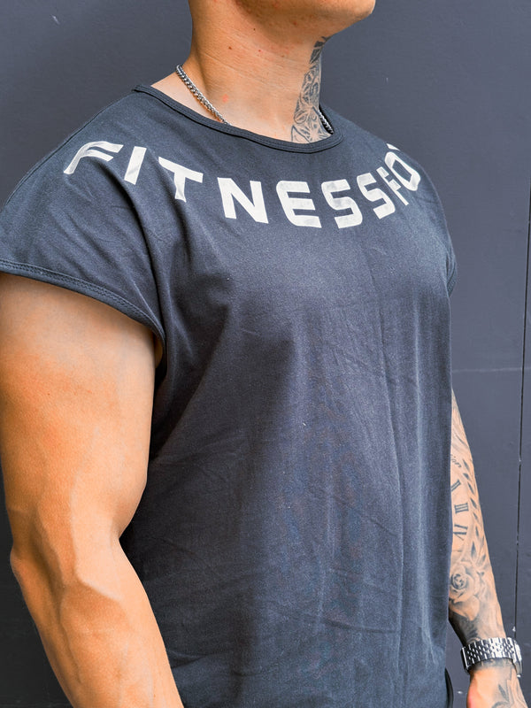 Cotton  Oversize Muscle TankTop (Navy Blue-White)