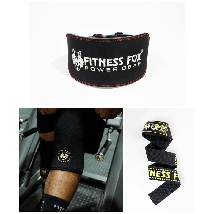 Knee Sleeves, Leather Belt & liftting straps Trio