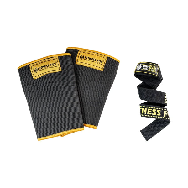 Black/Gold Knee Sleeves + Black Lifting Strap