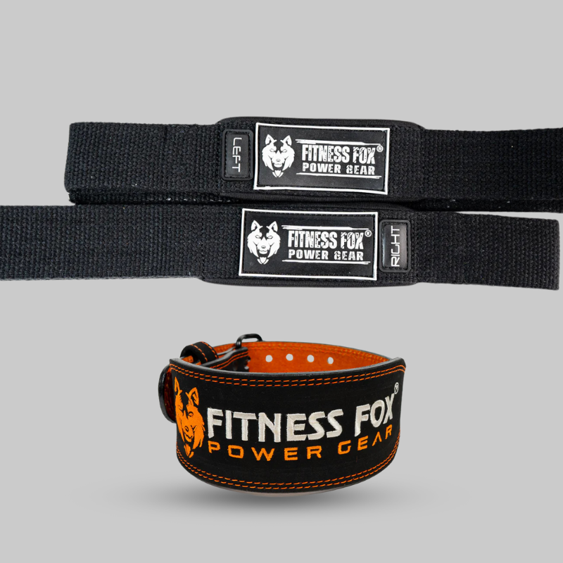 Orange/Black Leather belt + Black lifting strap
