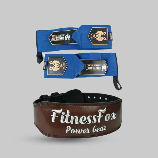 Maroon leather belt + wrist wrap blue