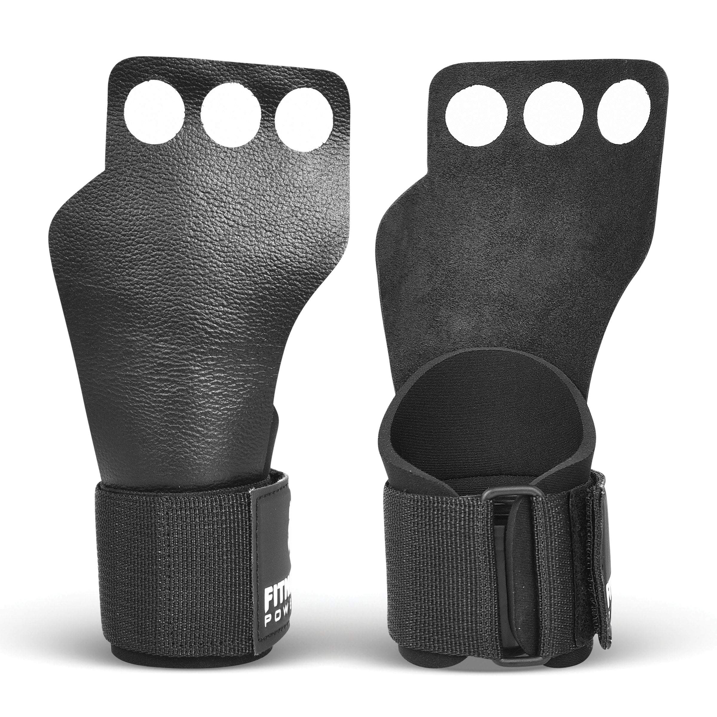 FITNESS FOX 3 Hole Leather Lifting Hand Grips for Weightlifting & CrossFit Training